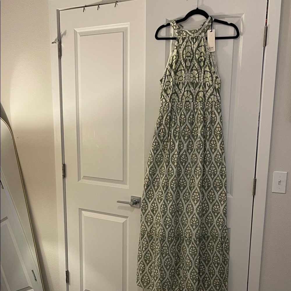 Green Patterned Halter Maxi Dress